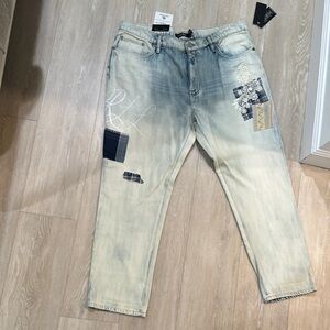 Ralph Lauren Blue Relaxed Jeans with Distressing and Patches